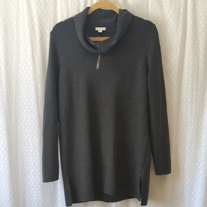 J. Jill Charcoal Grey Cowl Neck Cotton Blend Tunic Sweater, Size M, NWT